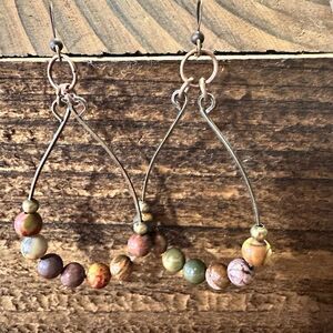 Handmade Western Hippie Copper Wire Colorful Wooden Beads Drop Wire Earrings, G